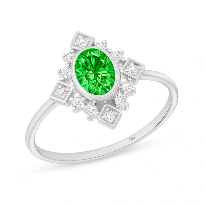 14 Ayar Altın Vintage Dizayn Zümrüt Yüzük