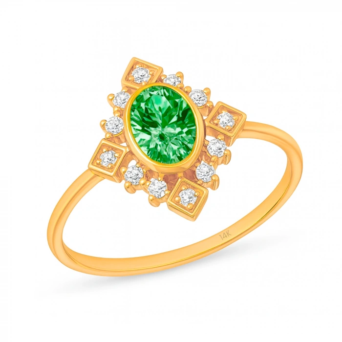 14 Ayar Altın Vintage Dizayn Zümrüt Yüzük