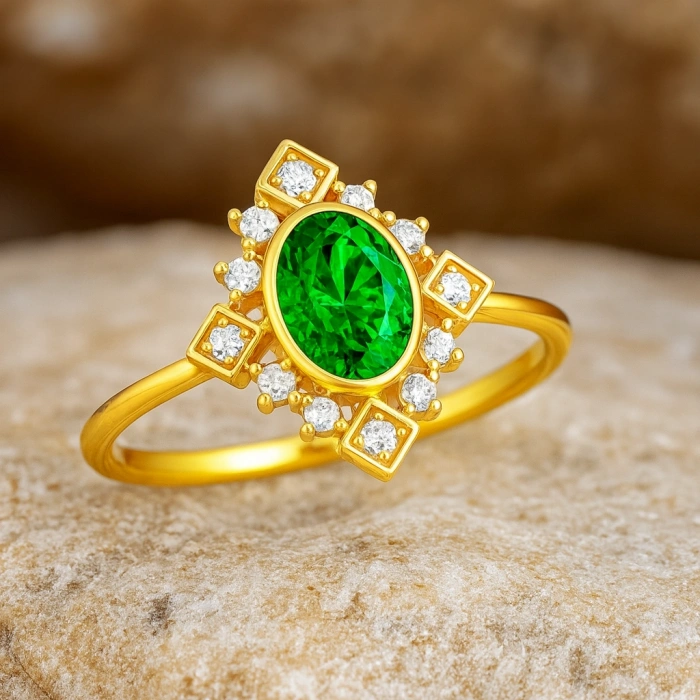 14 Ayar Altın Vintage Dizayn Zümrüt Yüzük