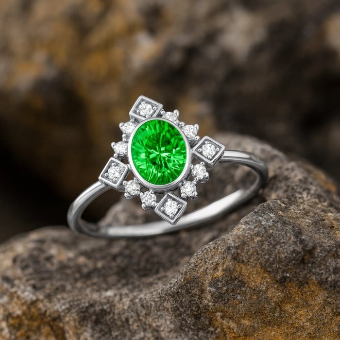 14 Ayar Altın Vintage Dizayn Zümrüt Yüzük