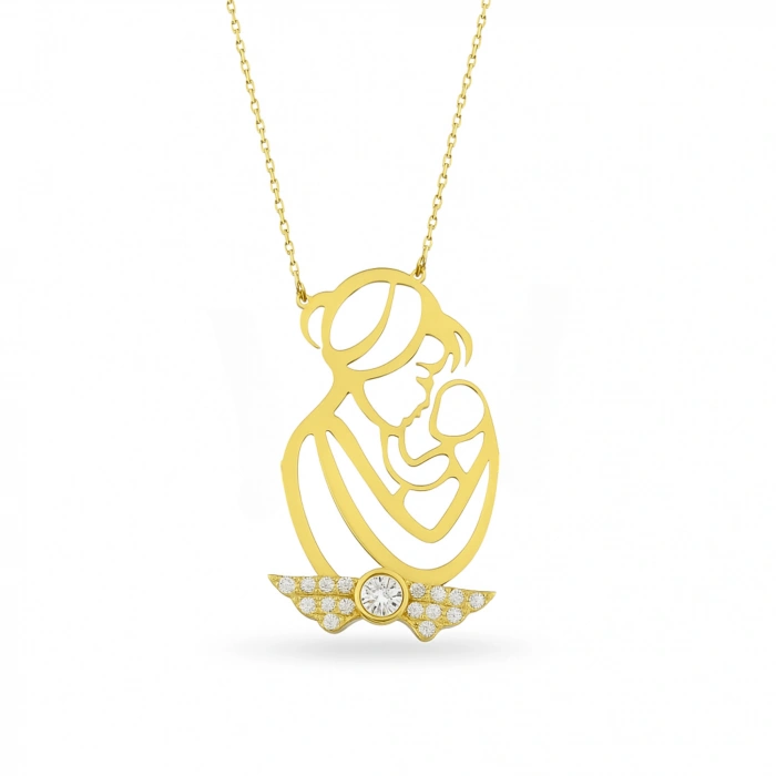 14K Gold Mother Holding Baby Necklace, New Mom Gift