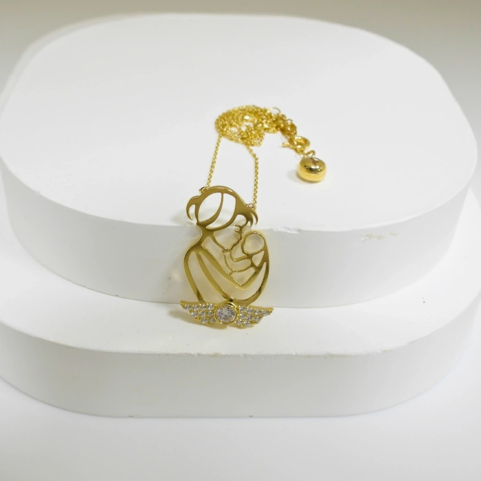 14K Gold Mother Holding Baby Necklace, New Mom Gift