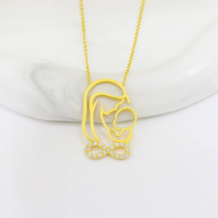 14 Ayar Altın Anne ve Bebek Sonsuzluk Kolye