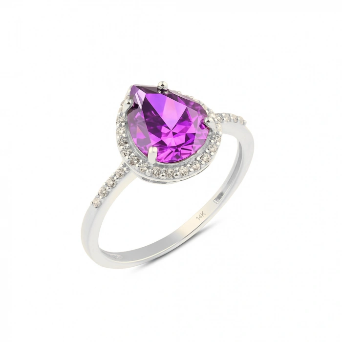 14K Solid Gold Pear Cut Amethyst Ring