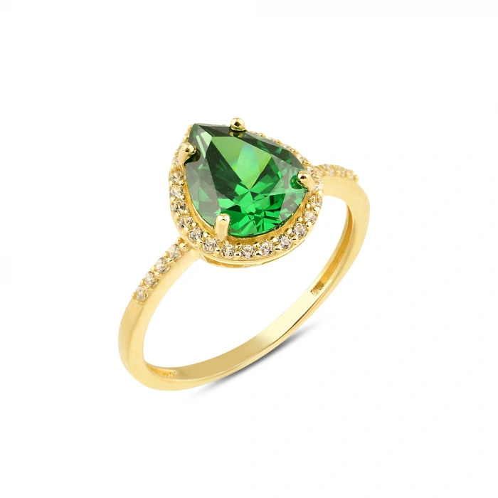 14K Gold Pear Cut Emerald Ring, Birthstone Jewelry, Gold Wedding Ring for Women