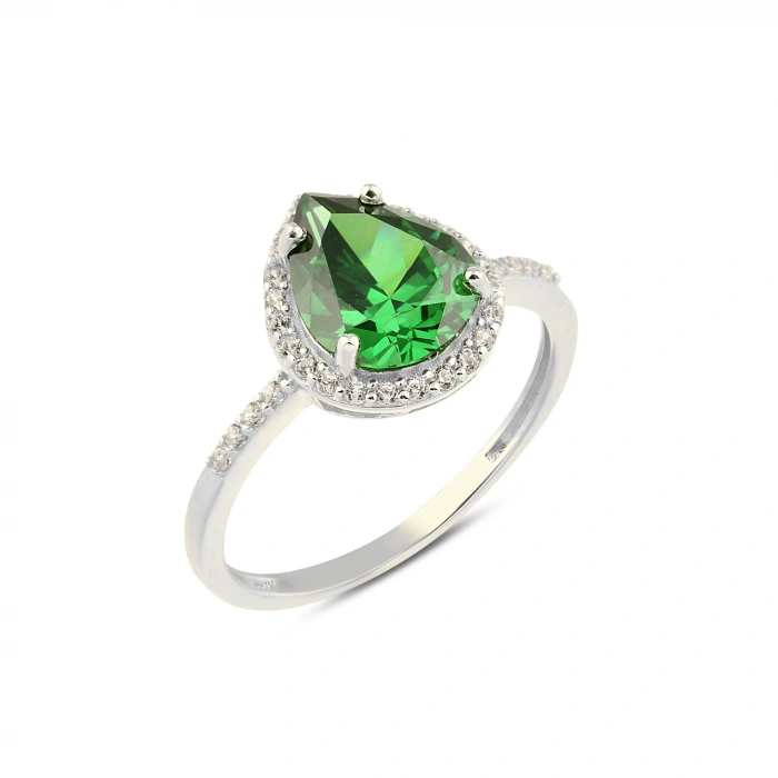 14K Gold Pear Cut Emerald Ring, Birthstone Jewelry, Gold Wedding Ring for Women