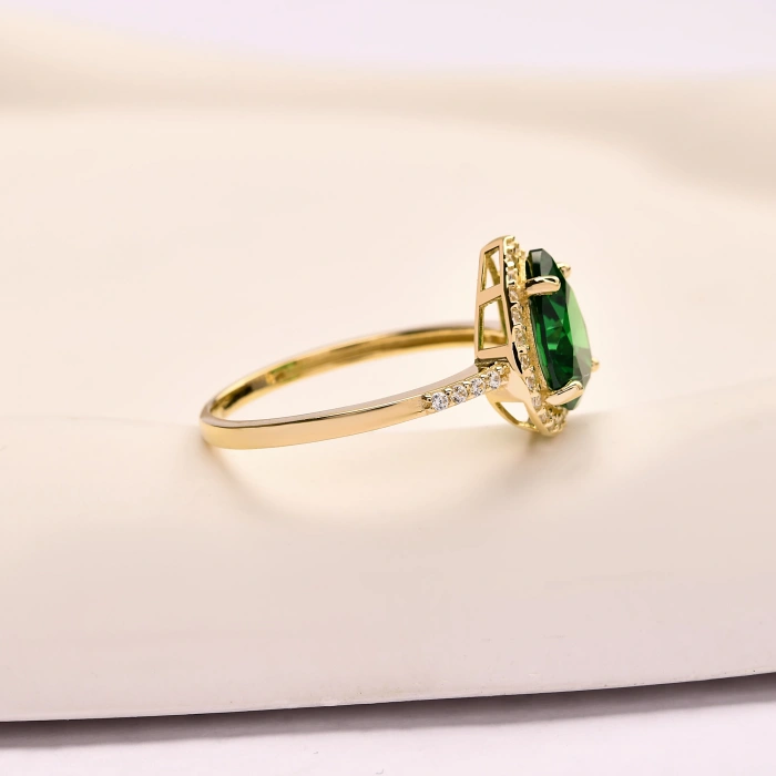 14K Gold Pear Cut Emerald Ring, Birthstone Jewelry, Gold Wedding Ring for Women