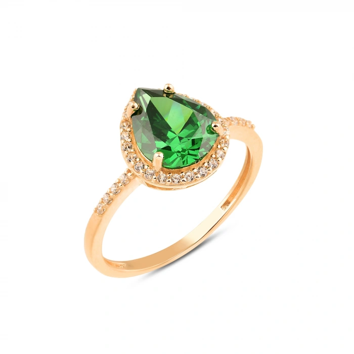 14K Gold Pear Cut Emerald Ring, Birthstone Jewelry, Gold Wedding Ring for Women