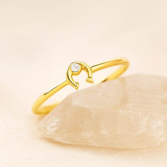 14K Solid Gold Horseshoe Ring, Minimal, Elegant & Symbolic Gold Ring Design