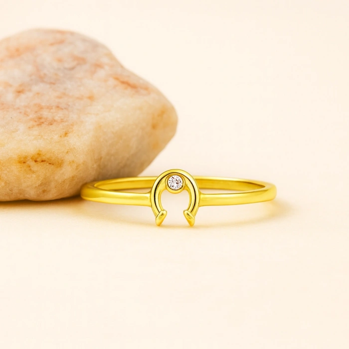 14K Solid Gold Horseshoe Ring, Minimal, Elegant & Symbolic Gold Ring Design