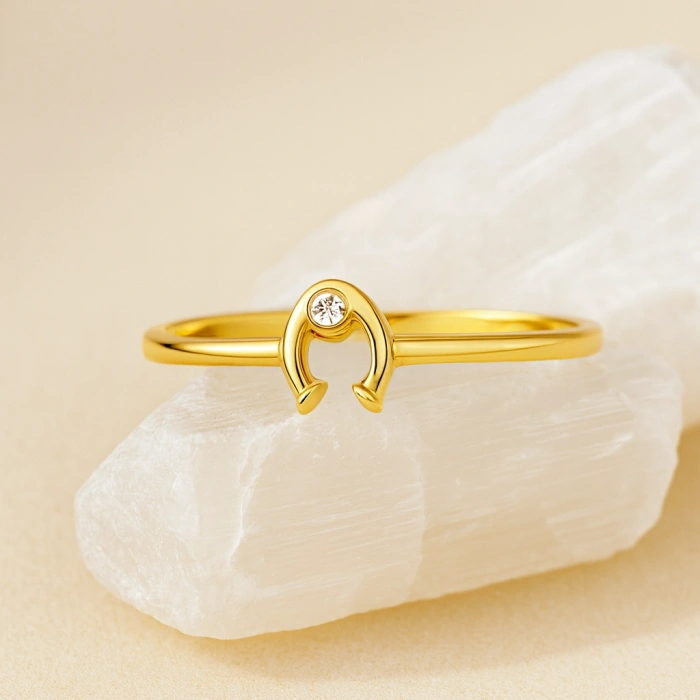 14K Solid Gold Horseshoe Ring, Minimal, Elegant & Symbolic Gold Ring Design