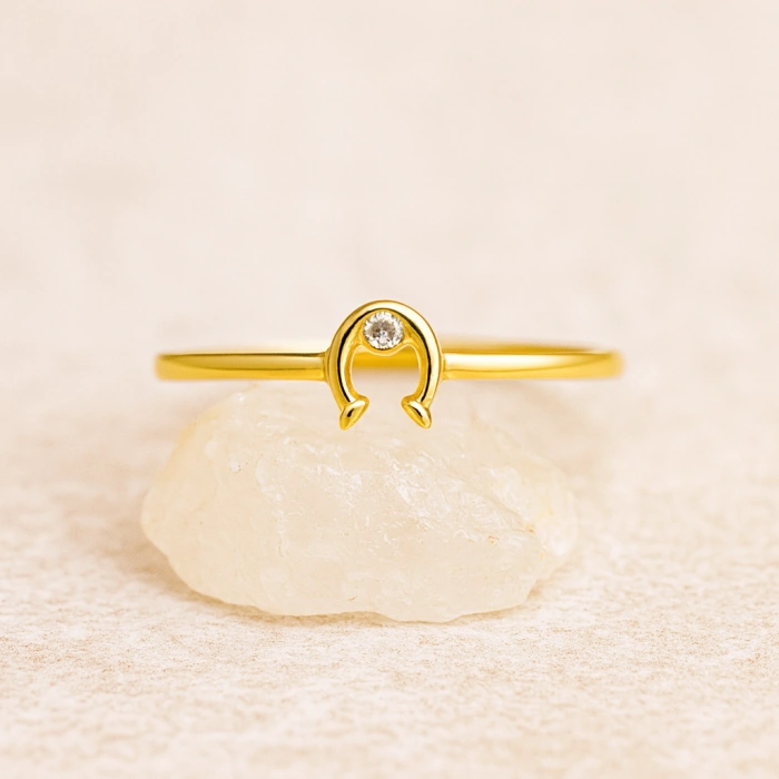 14K Solid Gold Horseshoe Ring, Minimal, Elegant & Symbolic Gold Ring Design