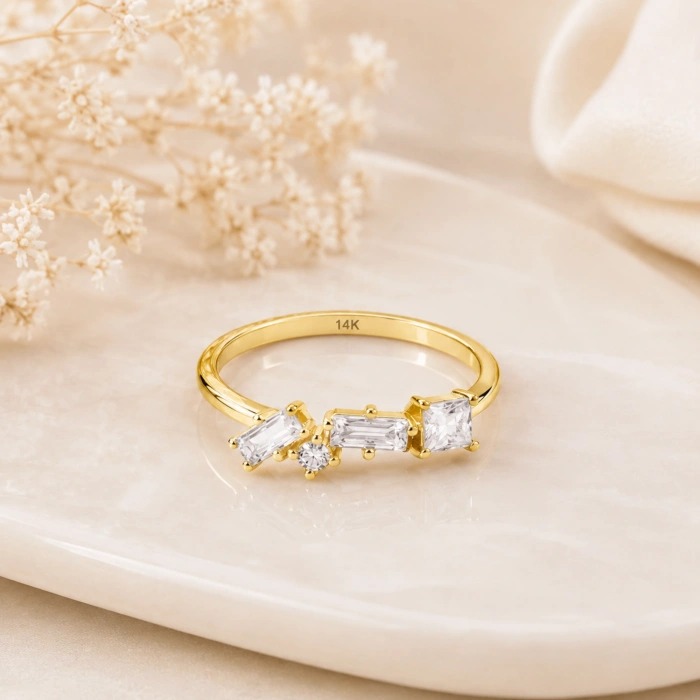 14K Solid Gold Baguette Ring
