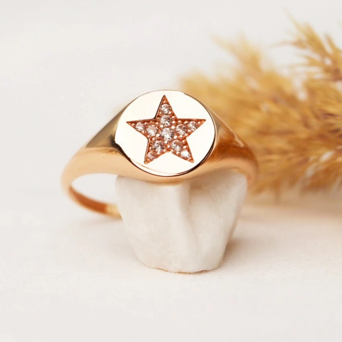 14 Ayar Altın Yıldız Yüzük, Yıldız Patlaması Yüzük, Kutup Yıldızı Yüzük