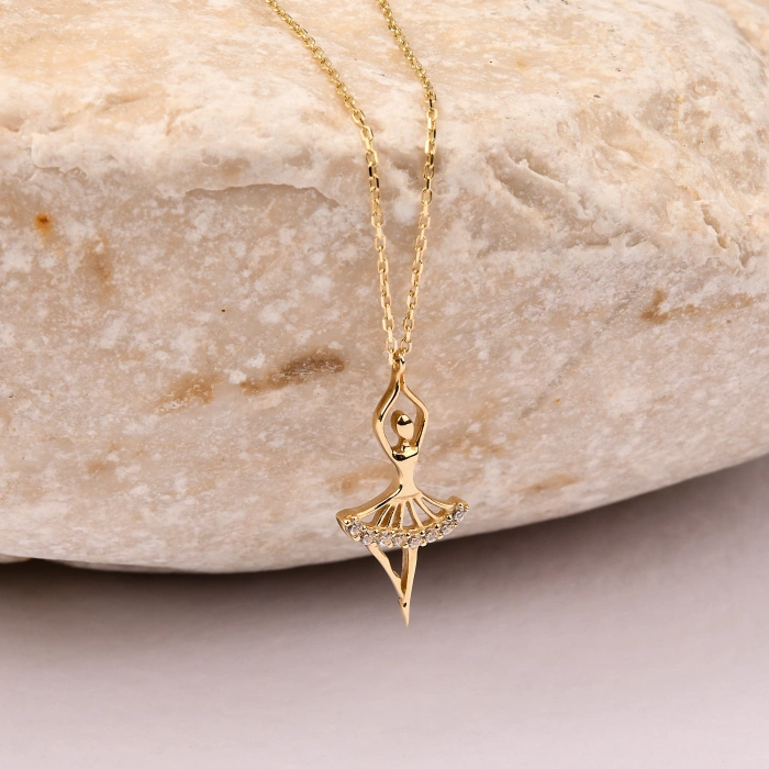 14K Gold Ballerina Necklace, Ballerina Dancer Girl, Elegant Fairy Necklace