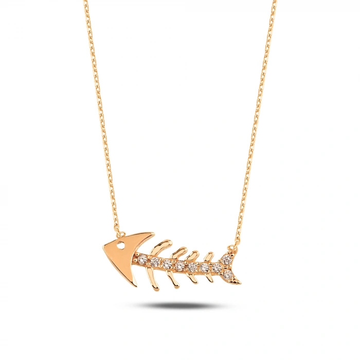 14K Gold Fish Necklace, Elegant Gold Necklace, Minimalist Fishbone Necklace