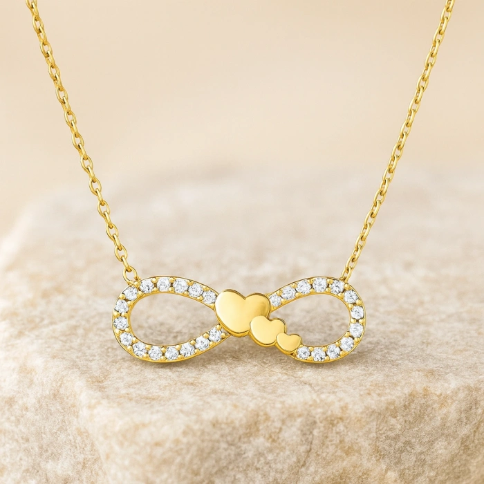 14K Solid Gold Mini Heart Infinity Necklace