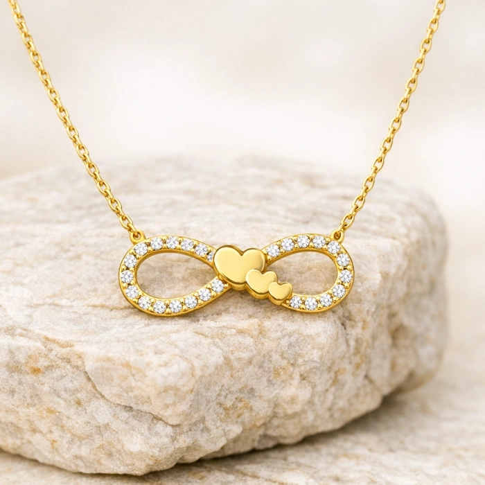 14K Solid Gold Mini Heart Infinity Necklace
