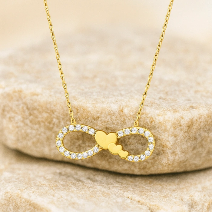14K Solid Gold Mini Heart Infinity Necklace