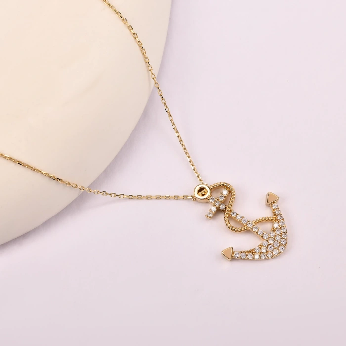 14K Gold Anchor Necklace, Rope Chain Necklaces, Anchor Jewelry, Ocean Beach Necklace