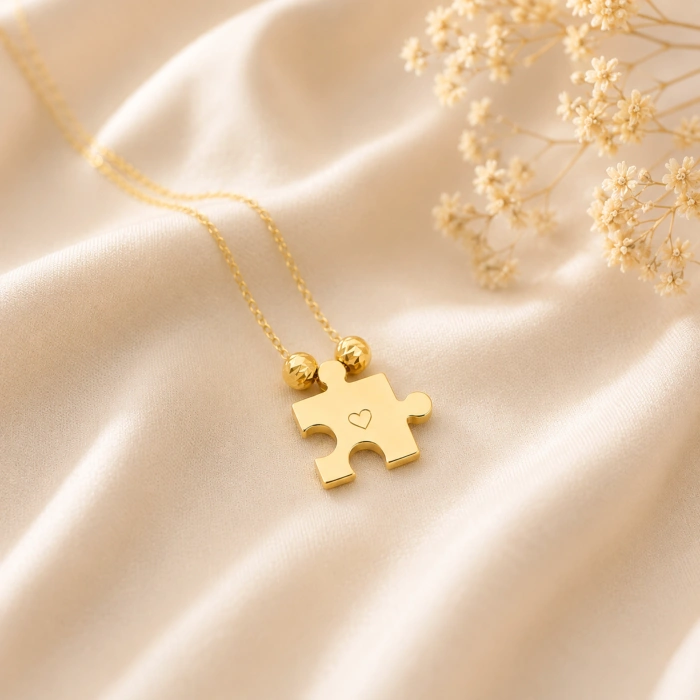 14K Solid Gold Dorica Detailed Puzzle Necklace
