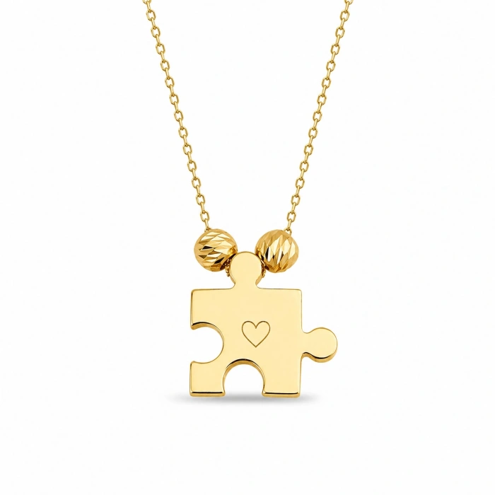14K Solid Gold Dorica Detailed Puzzle Necklace