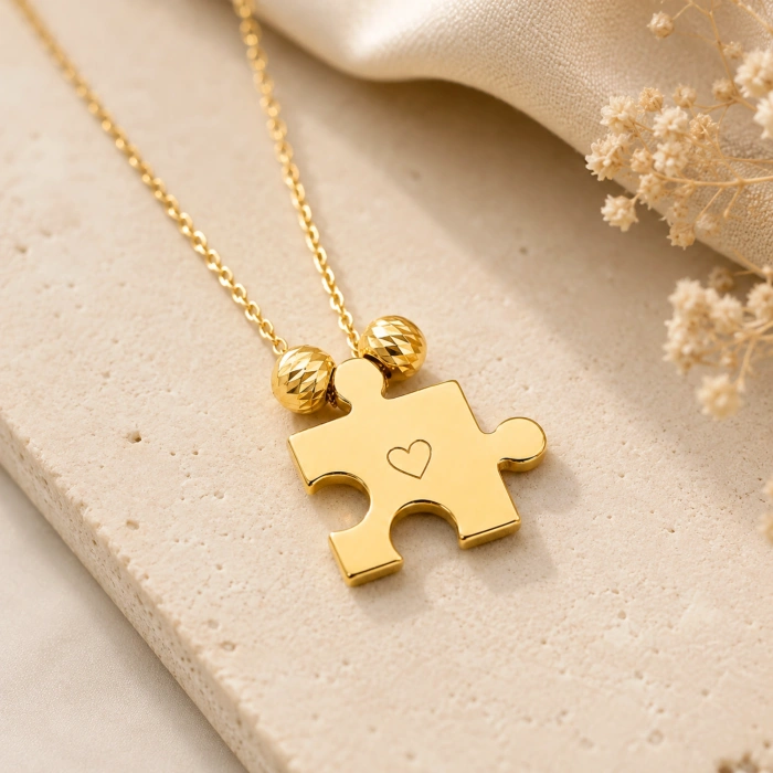14K Solid Gold Dorica Detailed Puzzle Necklace