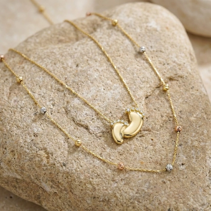 14 Ayar Altın Dorika Top Detaylı Bebek Ayağı Zİncir Kolye