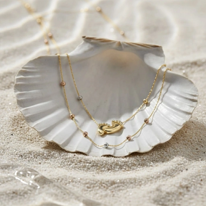 14 Ayar Altın Dorika Top Detaylı Bebek Ayağı Zİncir Kolye