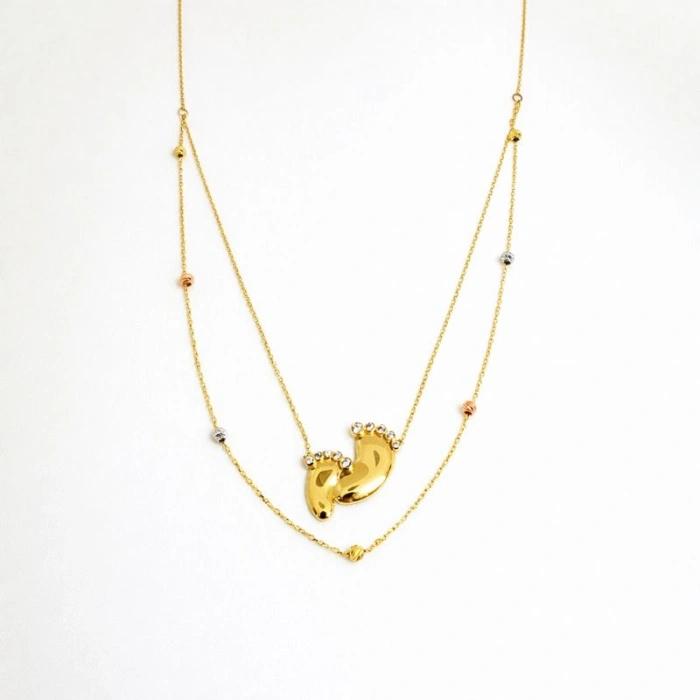 14 Ayar Altın Dorika Top Detaylı Bebek Ayağı Zİncir Kolye