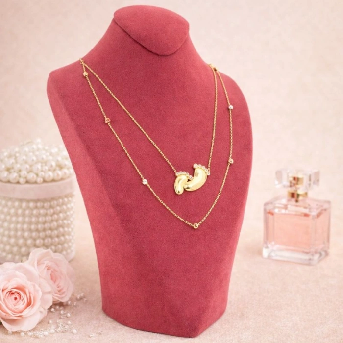 14 Ayar Altın Dorika Top Detaylı Bebek Ayağı Zİncir Kolye