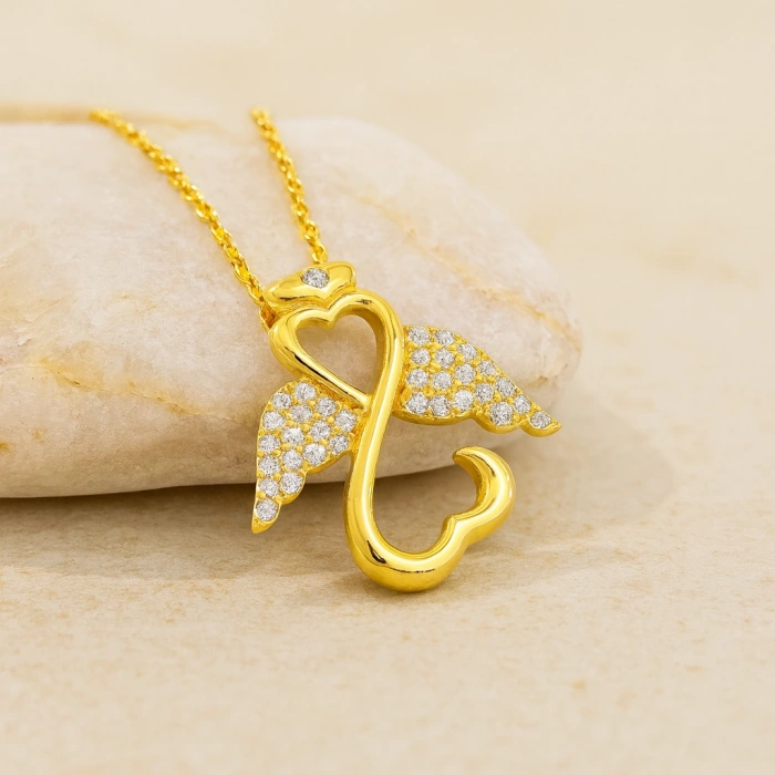 14 Ayar Altın Melek Kolye, Şans Perisi Kolye