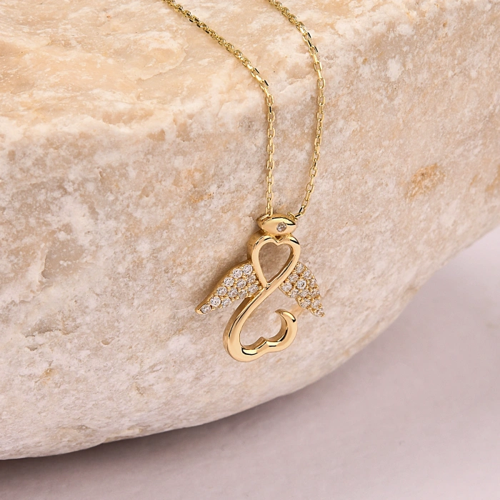 14 Ayar Altın Melek Kolye, Şans Perisi Kolye