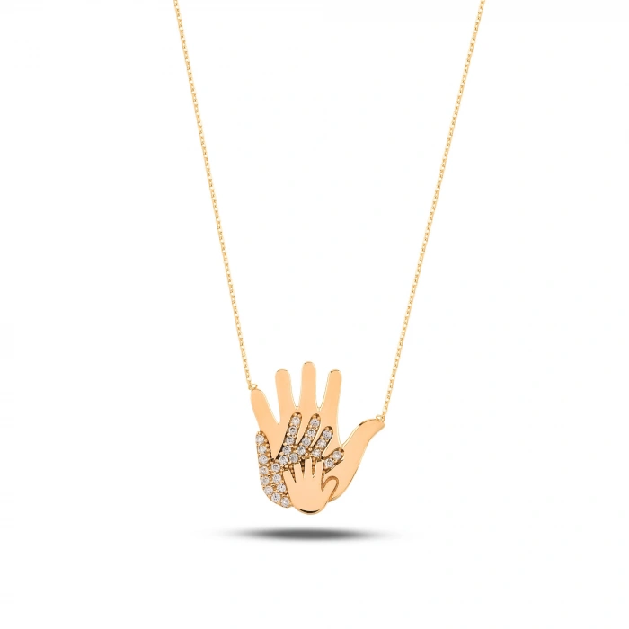 14K Gold Hand Necklace, Newborn Jewelry, Handprint Necklace, Baby Necklace for Mom