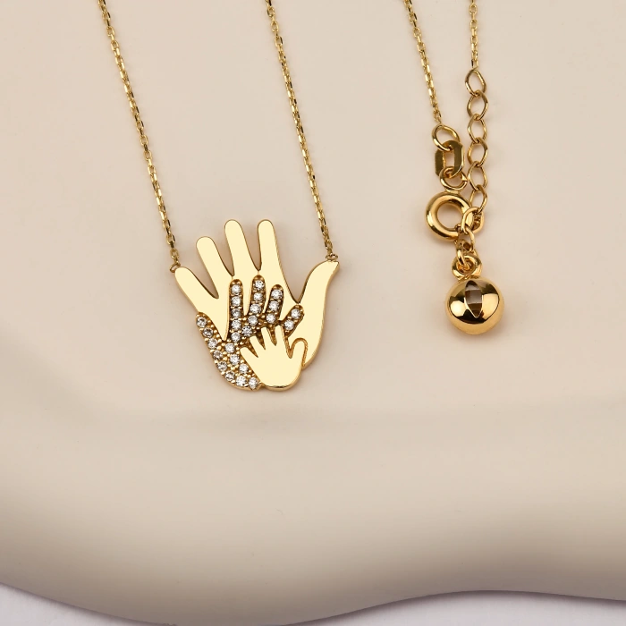 14K Gold Hand Necklace, Newborn Jewelry, Handprint Necklace, Baby Necklace for Mom