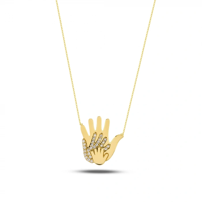 14K Gold Hand Necklace, Newborn Jewelry, Handprint Necklace, Baby Necklace for Mom