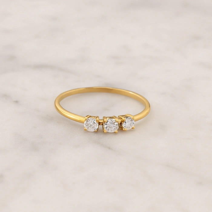 14 Ayar Altın Üç Taş Evlilik Yüzüğü