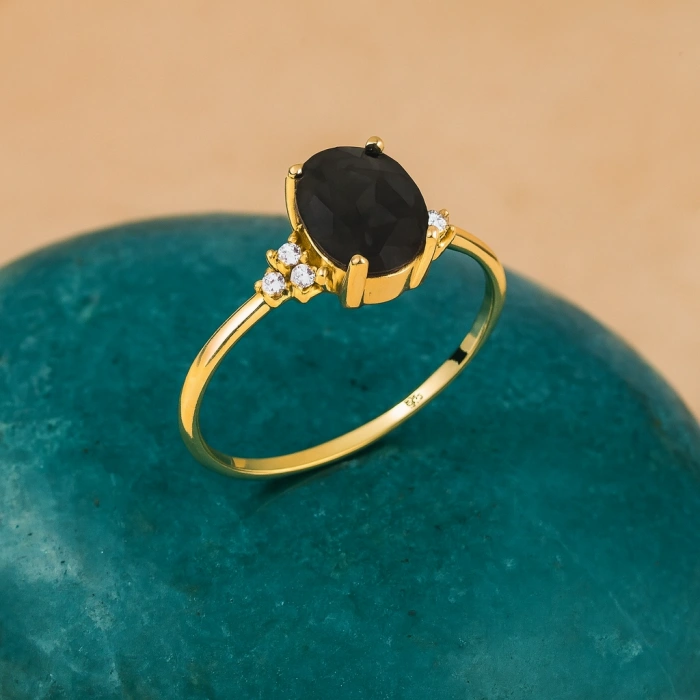 14 Ayar Altın Gece Yarısı Siyahı Oniks Yüzük