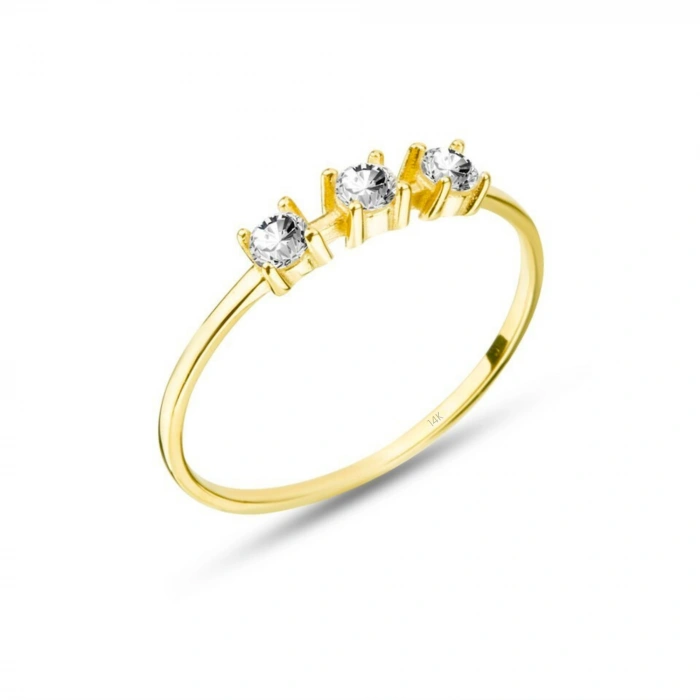 14 Ayar Altın Üç Taş Evlilik Yüzüğü