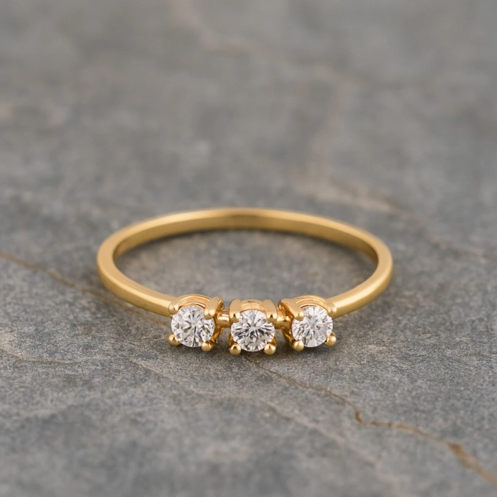 14 Ayar Altın Üç Taş Evlilik Yüzüğü