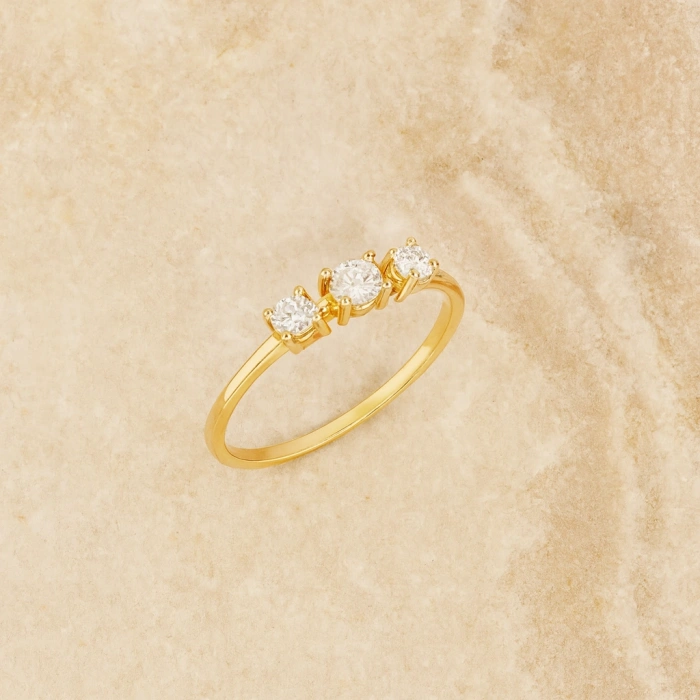 14 Ayar Altın Üç Taş Evlilik Yüzüğü