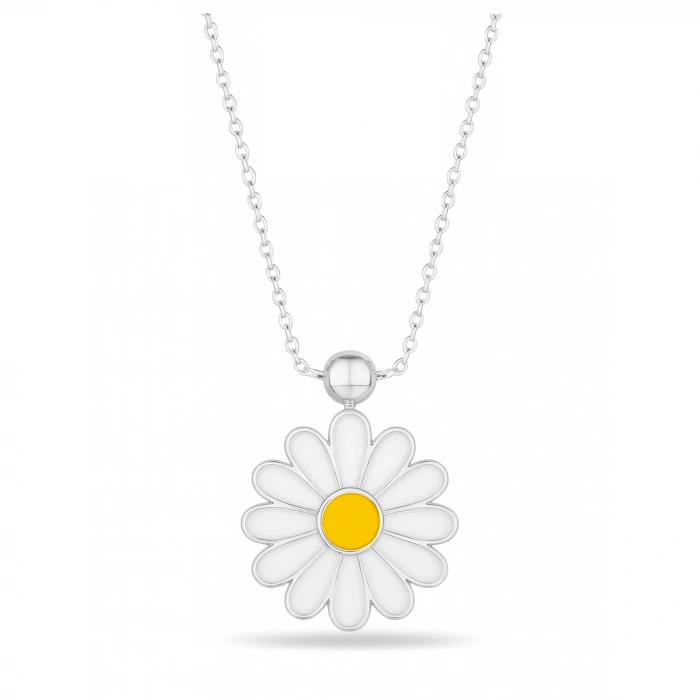 14 Ayar Altın Beyaz Papatya Kolye