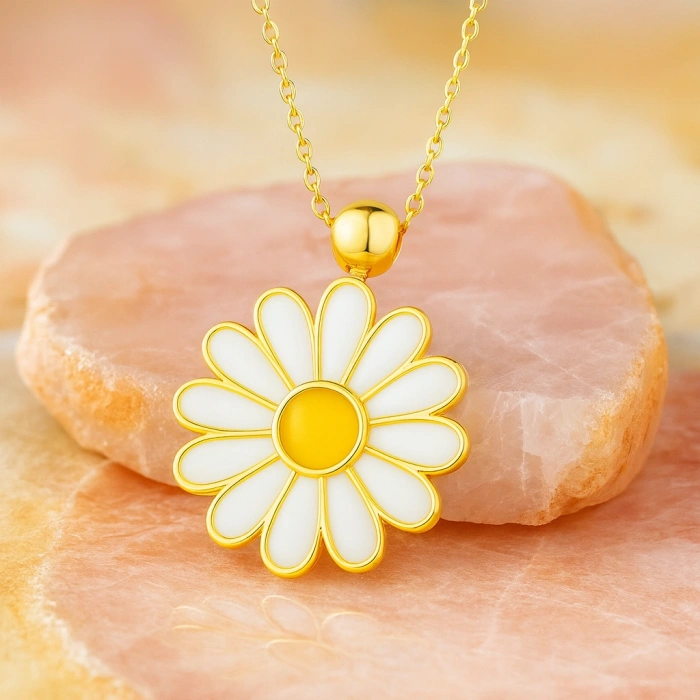 14 Ayar Altın Beyaz Papatya Kolye
