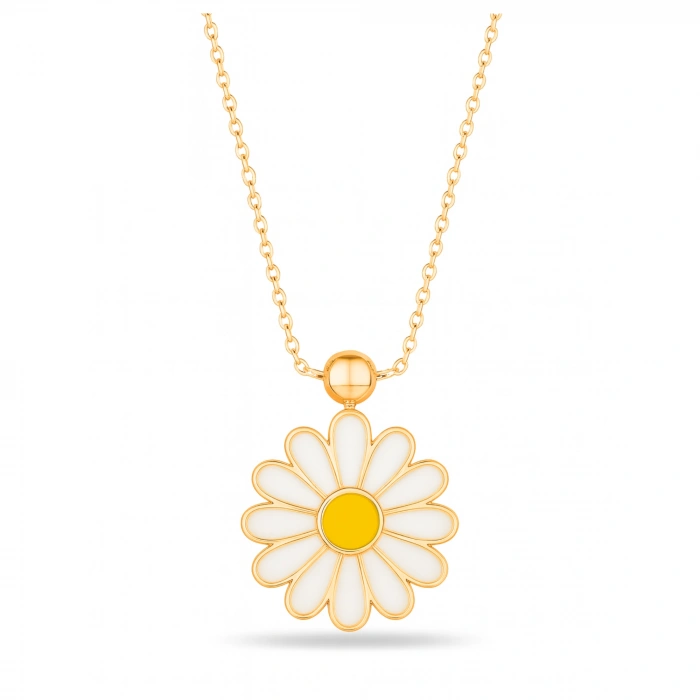 14 Ayar Altın Beyaz Papatya Kolye