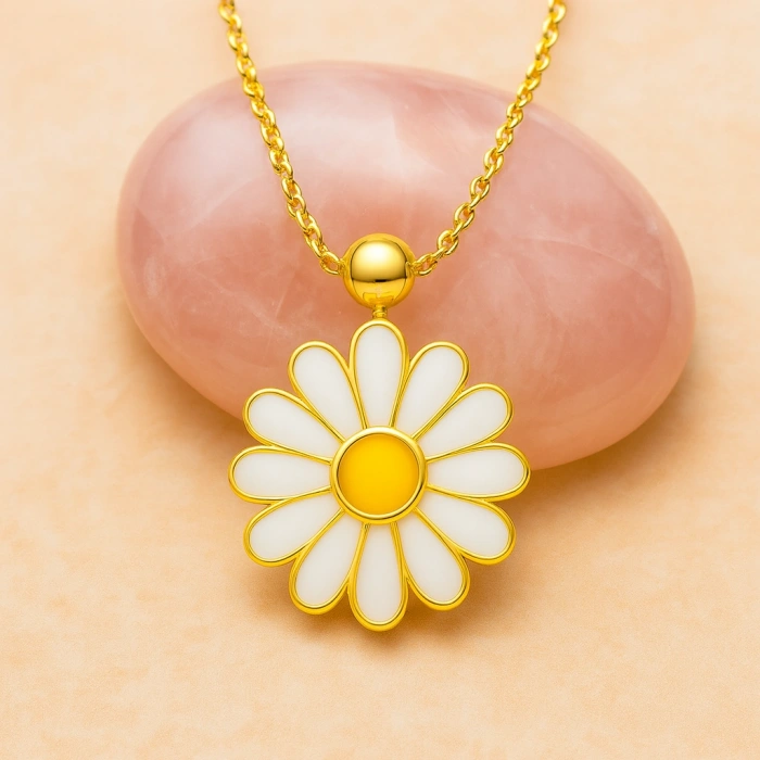14 Ayar Altın Beyaz Papatya Kolye
