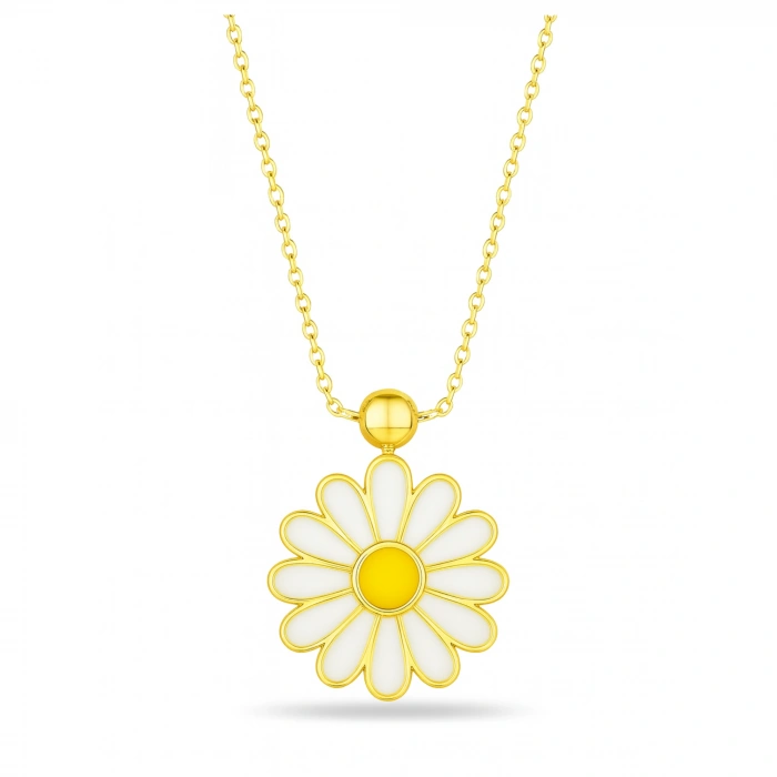14 Ayar Altın Beyaz Papatya Kolye