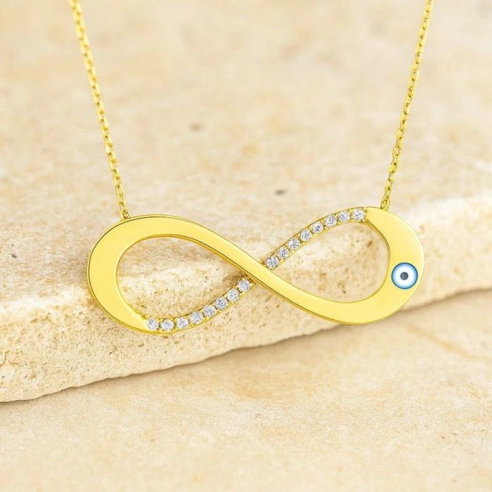 14 Ayar Altın Göz Detaylı Sonsuzluk Kolye