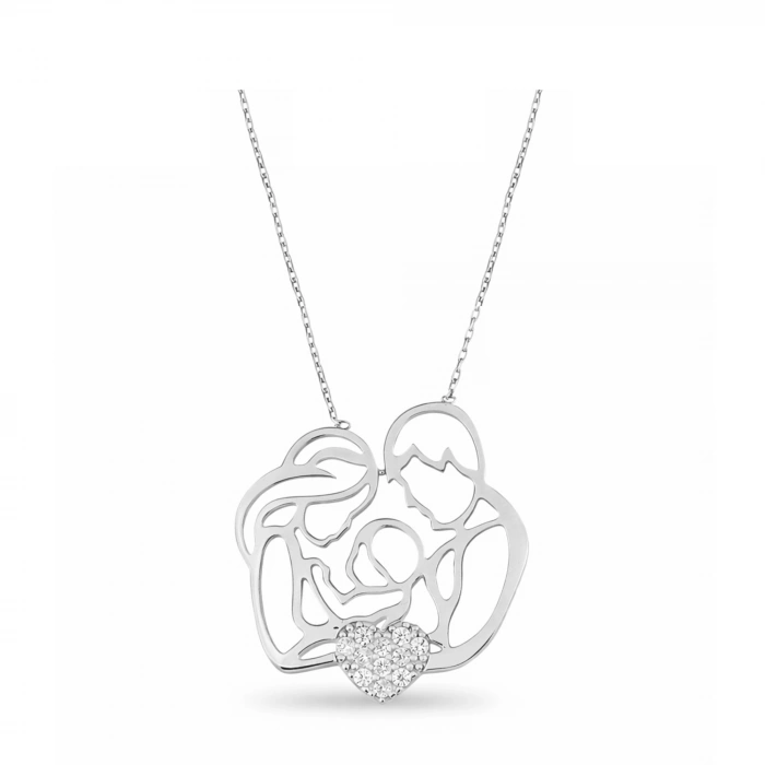 14 Ayar Altın Kalp Detaylı Aİle Kolye, Anne ve Bebek Kolye