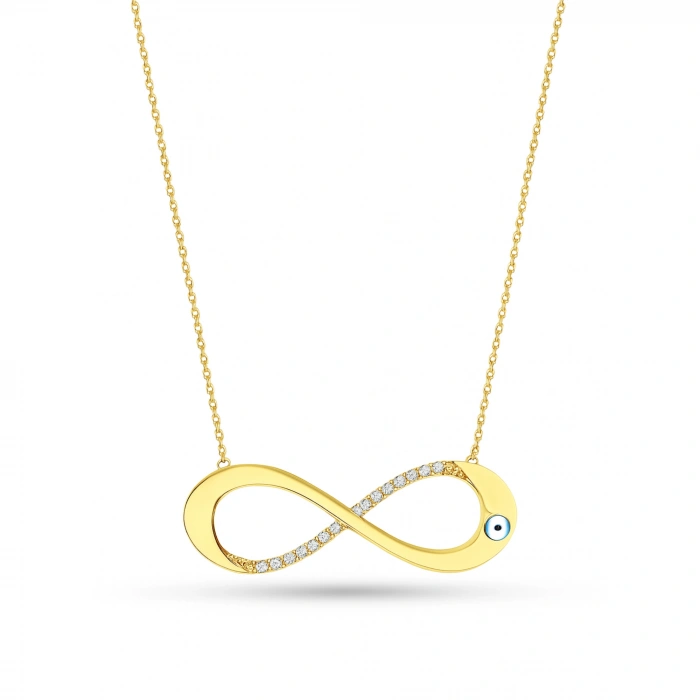 14 Ayar Altın Göz Detaylı Sonsuzluk Kolye