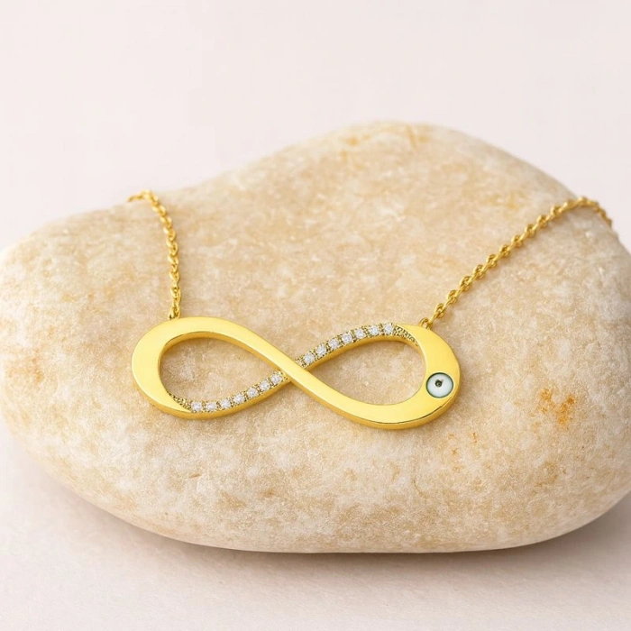 14 Ayar Altın Göz Detaylı Sonsuzluk Kolye